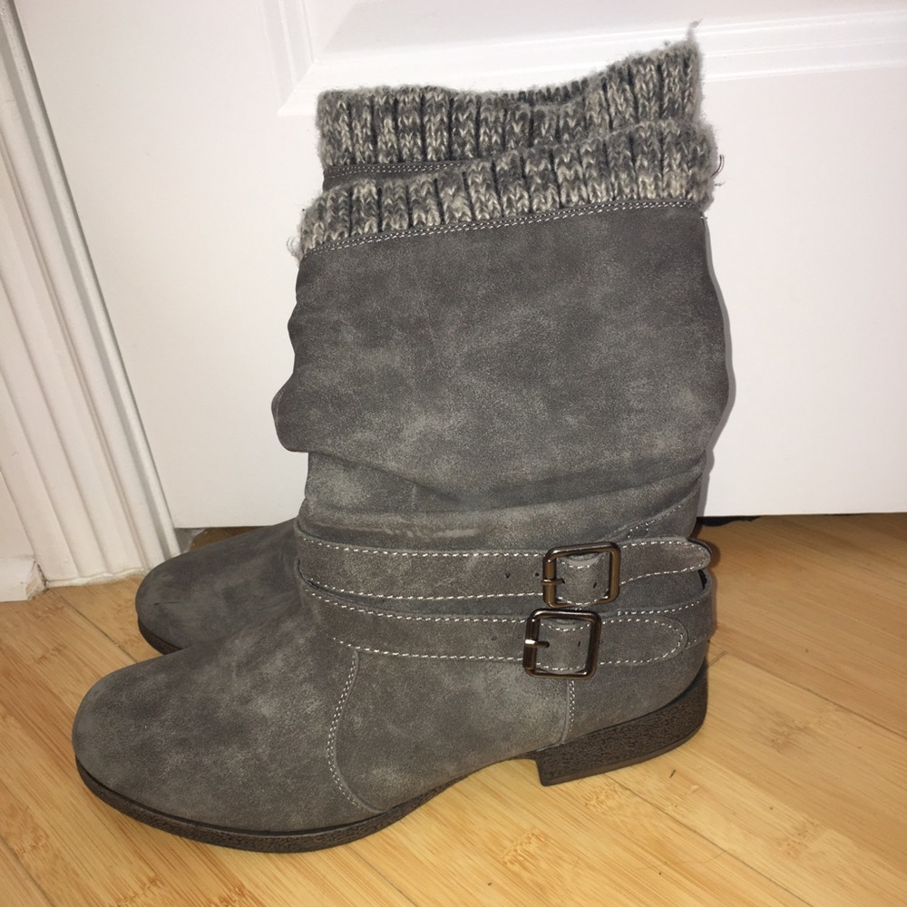 Gray boots with sweater sock top